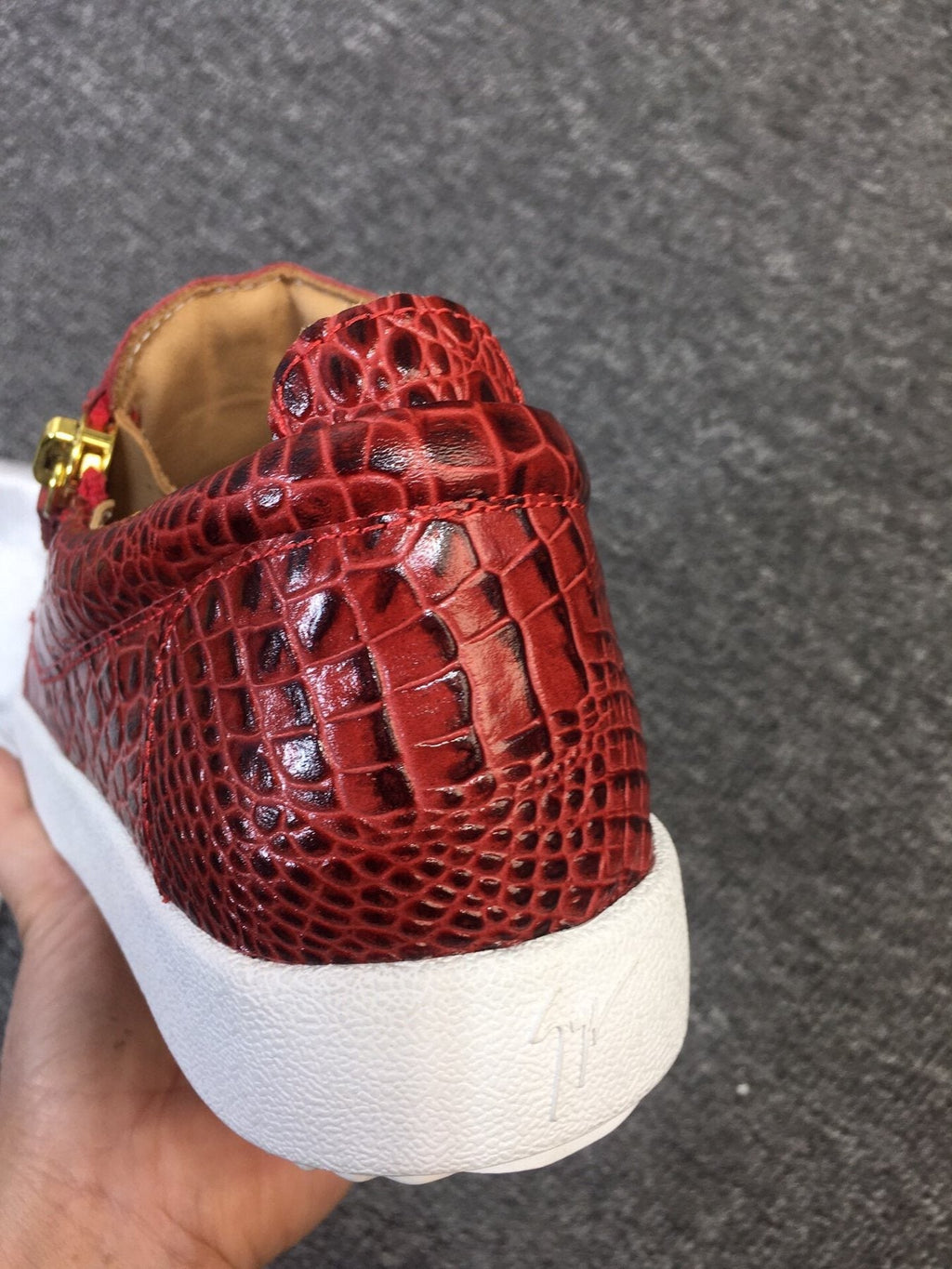 Giuseppe Zanotti Red Croc-Embossed Low-Top Sneakers