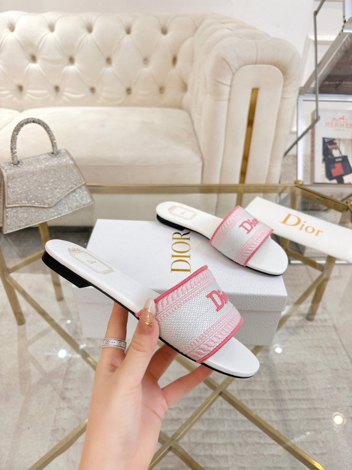 Dior Logo Strap Slide Sandals - Flat Slip-On Construction